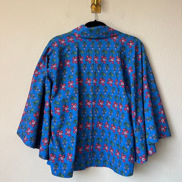 Rhode Suki Wrap Effect Floral Crepe Top in Blue Multi - Picture 3 of 6